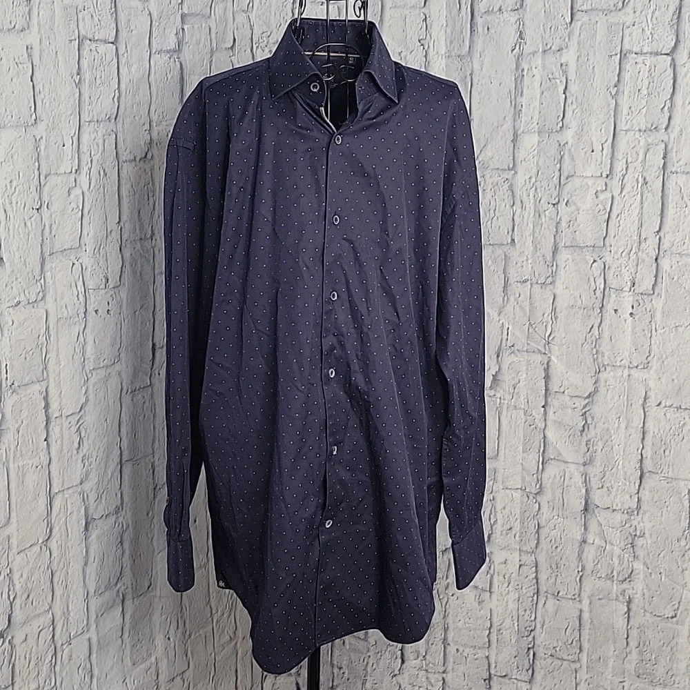 CIRCLE OF GENTLEMEN Blue with Tan Dots Taurice Dress Shirt 42/16 1/2‎ inches